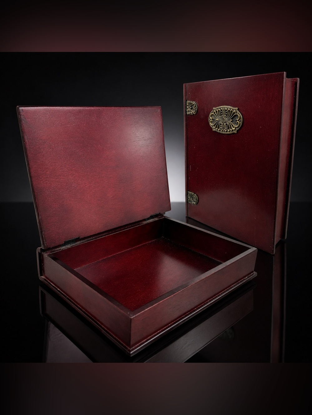 Vintage Book Shaped Wooden Keepsake Box Hidden Storage Trinket  13x10